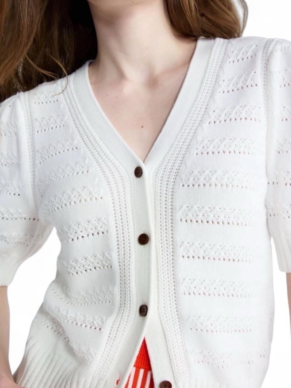Lightweight White V‑Neck Button Cardigan Sweater